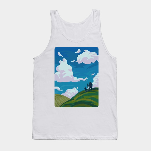 Comfy Hills A Person Travelling with A Dog Tank Top by banditotees